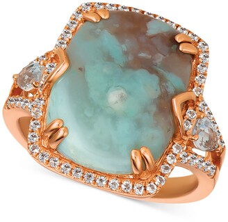 LeVian Sky Aquaprase (16 x 12mm) & White Topaz (5/8 ct. t.w.) Ring in 14k Rose Gold, Created for Macy's