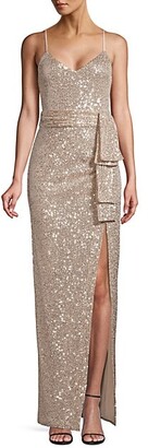 LIKELY Emile Draped Sash Sequined Gown