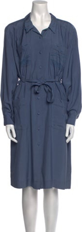 Emmanuelle Khanh Shirtdress Vintage Blue Long Sleeve with Collar Button Closure at Front