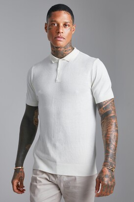 boohoo Mens White Short Sleeve Knitted Polo - ShopStyle