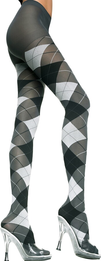 Music Legs Women’s Big argyle spandex pantyhose 7013 Black/Gray