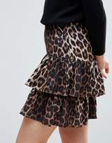 Thumbnail for your product : Ichi Tiered Leopard Print Skirt