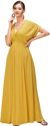 eShakti Women's Ruched Crinkle Empire Maxi Dress UK Size 24W / Regular Height Aspen Gold