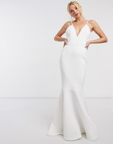 Thumbnail for your product : True Violet Black Label plunge neck backless fishtail maxi dress in ivory