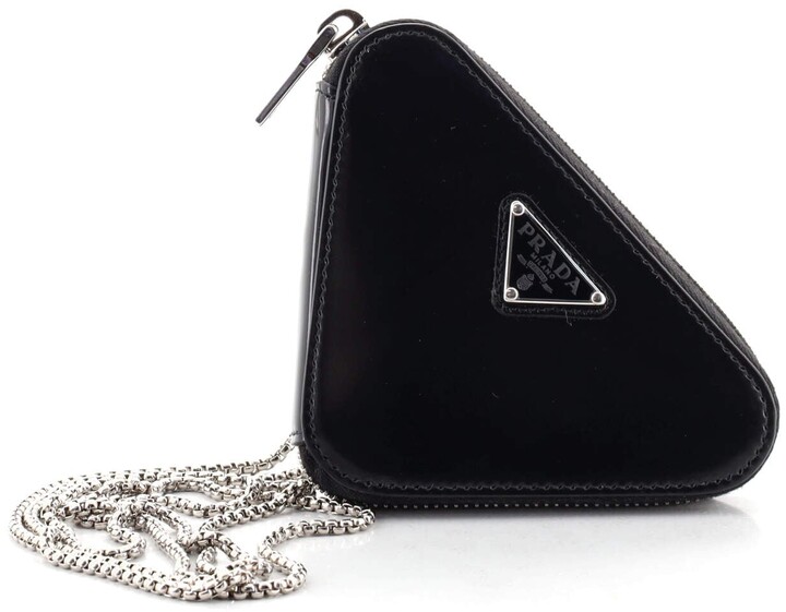 Prada Triangle Pouch Bag with Chain Brushed Leather Mini - ShopStyle