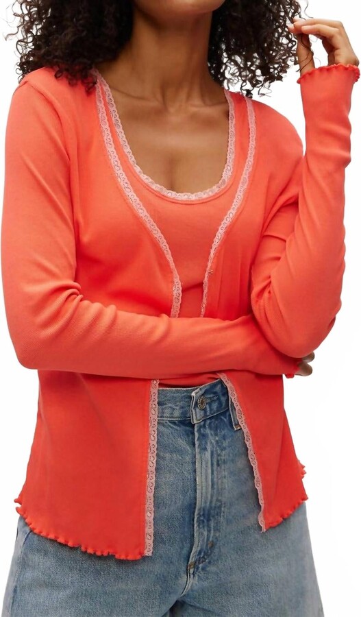 Michael Stars Beatrice V-Neck Cardigan In Persimmon
