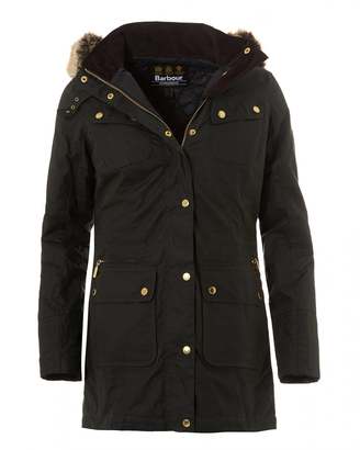 Barbour International Womens Mallory Wax Parka Jacket, Mid Length Sage Coat