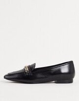 Thumbnail for your product : Dune London chain detail loafes in black leather