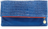 Thumbnail for your product : Clare Vivier Supreme Croc-Embossed Fold-Over Clutch, Blue