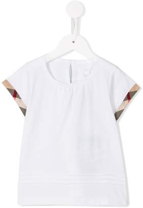 Burberry Kids Pleat and Check Detail Cotton T-shirt