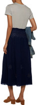 Thumbnail for your product : Current/Elliott The Rancher Smocked Embroidered Cotton Midi Skirt