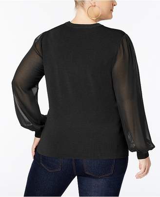 INC International Concepts Plus Size Bishop-Sleeve Cutout Sweater, Created for Macy's