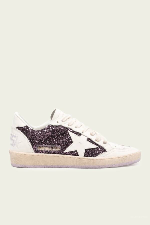 Golden Goose Ball-Star Purple Glitter Leather Sneaker