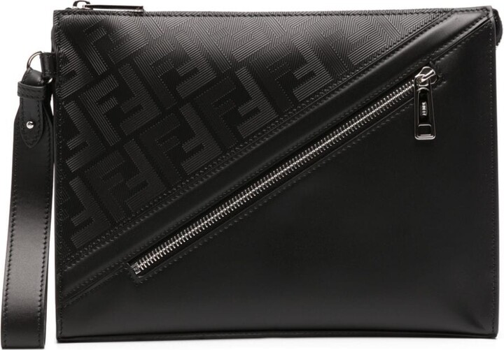 FENDI: Shadow Diagonal pouch in leather - Black