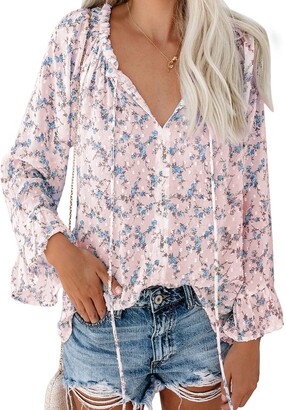 Long Sleeve Drawstring Blouse Tops 
