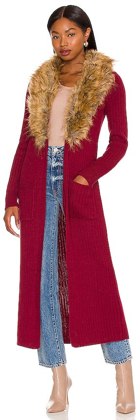 long fur collar cardigan