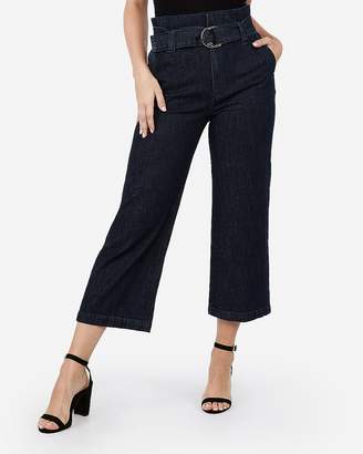 Express Super High Waisted Belted Cropped Wide Leg Jeans
