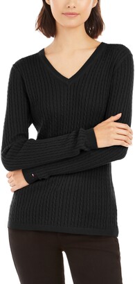 Tommy Hilfiger Ivy Cable V-Neck Sweater, Created for Macy's - ShopStyle