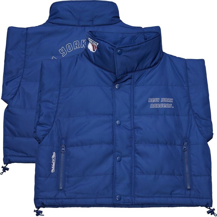 Mitchell & Ness Women's Blue New York Rangers Cropped Full-Zip Puffer Vest