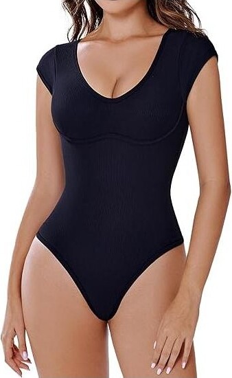 Avildlove AvidloveWomen'sBodysuitGoingOutBodysuitCapShortSleeveTops-Black-XL