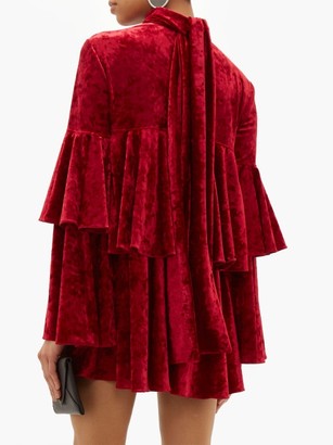 Sara Battaglia High-neck Crushed-velvet Mini Dress - Red