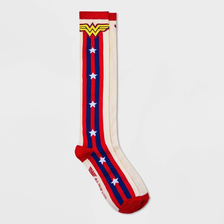 Women's Wonder Woman Knee High Socks Ivory/Red/Navy 410 ShopStyle
