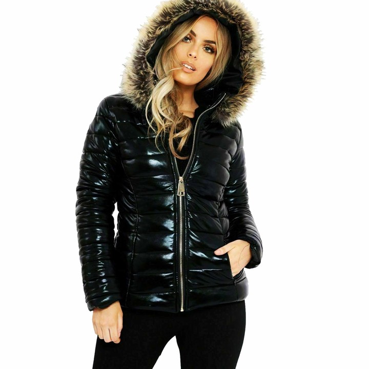 womens shiny black coat