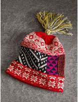 Thumbnail for your product : Burberry Pom-pom Wool Cashmere Patchwork Beanie