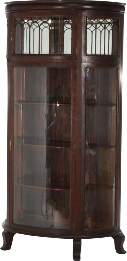 R.J. Horner & Co. Antique Rj Horner Oak Curved Glass China Display Cabinet C1910