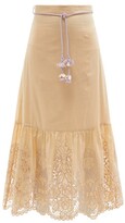 Thumbnail for your product : Zimmermann Brighton Belted Broderie-anglaise Cotton Skirt - Beige