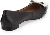 Thumbnail for your product : Andrew Stevens Robin Contrast Bow-Detailed Pointed-Toe Flat, Black/White