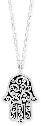 Lois Hill Decorative Scroll Hamsa Hand 18" Pendant Necklace in Sterling Silver