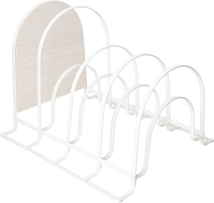 Smart Design 5-Tier Pan/Lid Organizer with Premium Wood Accents, 11.75" L x 10" W x 9.39" H, White