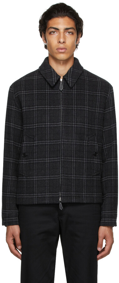 Burberry Grey Wool Cashmere Check Harrington Jacket - ShopStyle