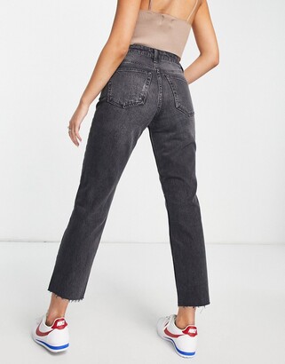 Topshop straight jeans in washed black - ShopStyle