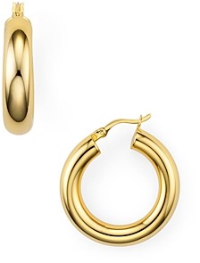 Argentovivo Tube Hoop Earrings in Sterling Silver, 18K Gold-Plated Sterling Silver or 18K Rose Gold-Plated Sterling Silver