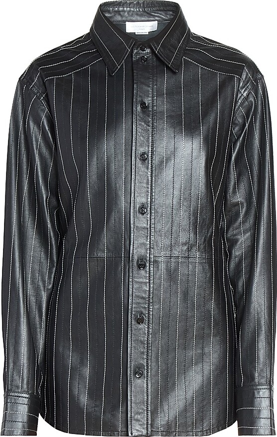 Victoria Beckham Women's Striped Faux Leather Shirt - Black Ivory - Size 4