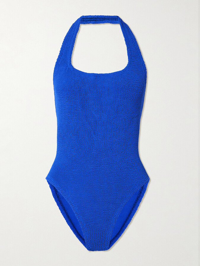 Hunza G Sandy Seersucker Halterneck Swimsuit - Blue