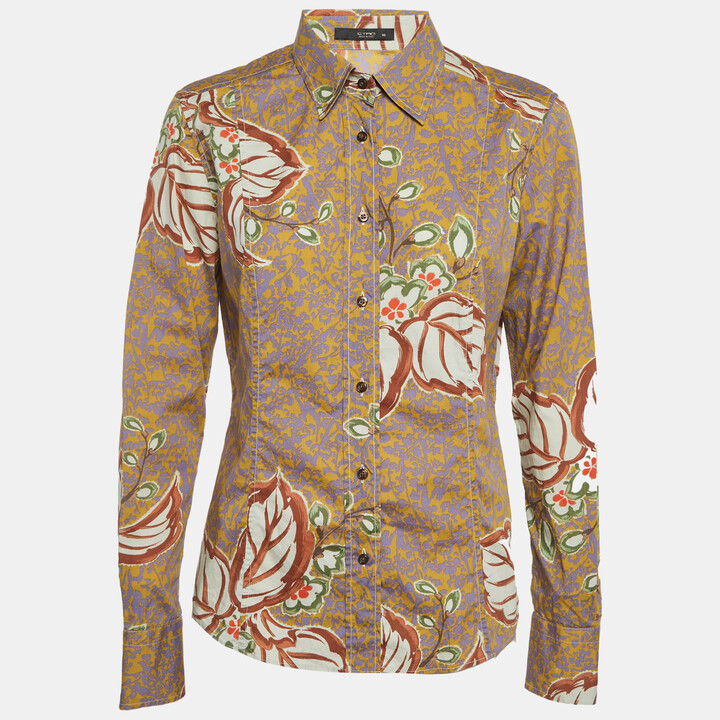 Etro Yellow Printed Cotton Long Sleeve Shirt L