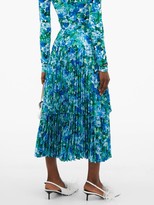 Thumbnail for your product : Richard Quinn Pleated Floral-print Satin Midi Skirt - Blue Print