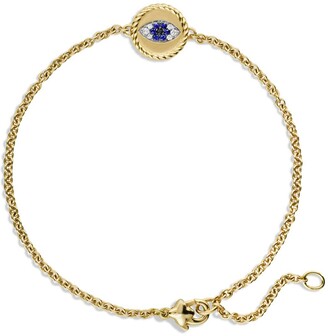 David Yurman Cable Collectibles Pave Evil Eye Charm with Blue Sapphire, Diamonds and Black Diamonds in Gold