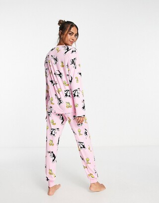 Urban Threads Looney Tunes Sylvester and Tweety Pie pyjama set in pink and  lilac - ShopStyle