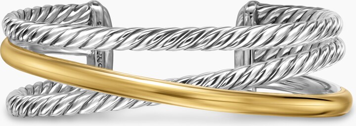 David Yurman Bold Crossover Three Row Cuff Bracelet in Sterling Silver with 14K Yellow Gold | Women's | Size S