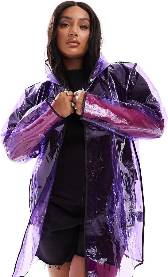Brave Soul Plus clear festival rain mac in purple ShopStyle Coats
