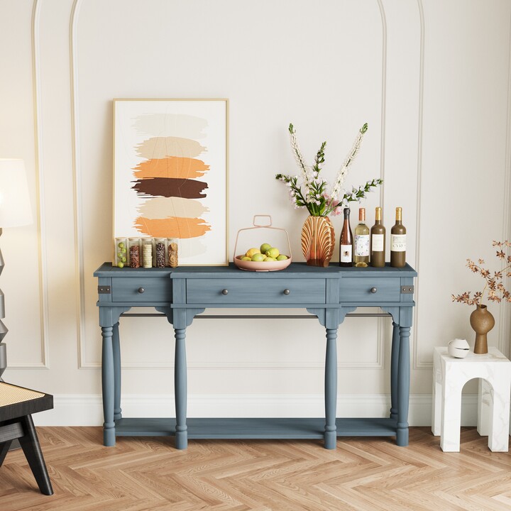 RetroStyle 60" Console Table with Storage Drawers and Bottom Shelf