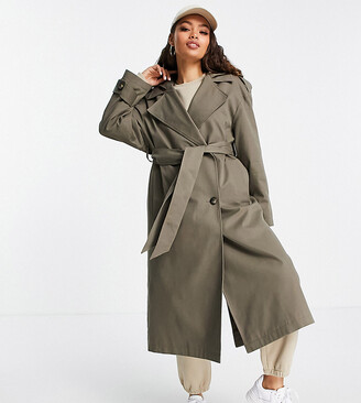 ASOS Petite ASOS DESIGN Petite trench coat with hood in stone