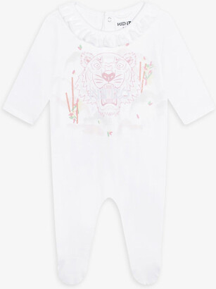 Kenzo White Logo-print Cotton Babygrow 1-6 Months 1 Month