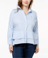 Thumbnail for your product : Almost Famous Trendy Plus Size Cotton Embellished High-Low Peplum Shirt