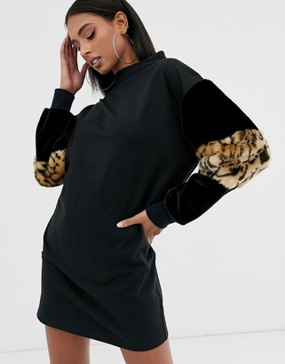 ASOS DESIGN sweat dress with leopard print sleeve detail