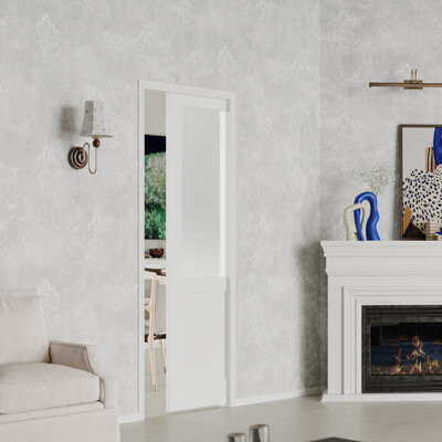 DOOOLI Sliding Pocket Door - Half Lite Frosted Glass Design Manufacture Wood With Hardware